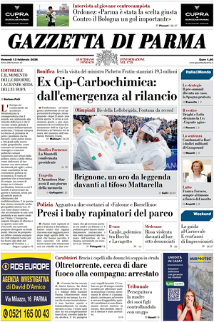 Prima pagina Gazzetta di Parma di oggi - Quotidiano regionale