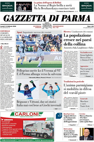 Prima pagina Gazzetta di Parma di oggi - Quotidiano regionale