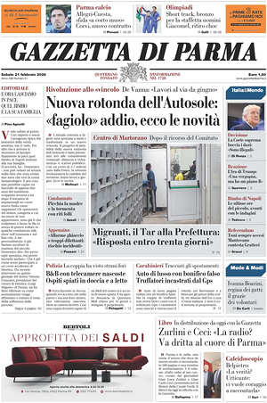 Prima pagina Gazzetta di Parma di oggi - Quotidiano regionale