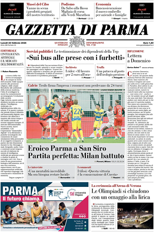 Prima pagina Gazzetta di Parma di oggi - Quotidiano regionale