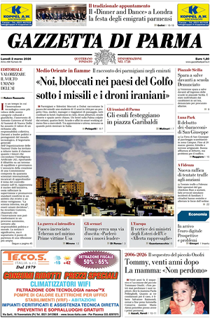 Prima pagina Gazzetta di Parma di oggi - Quotidiano regionale