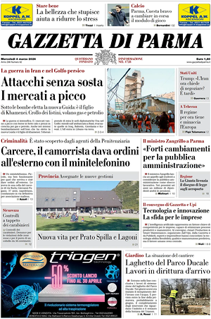 Prima pagina Gazzetta di Parma di oggi - Quotidiano regionale