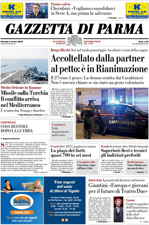 Prima pagina Gazzetta di Parma di oggi - Quotidiano regionale
