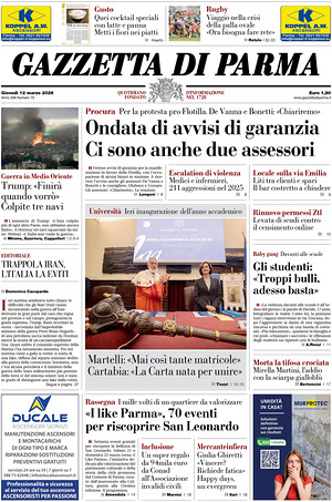 Prima pagina Gazzetta di Parma di oggi - Quotidiano regionale