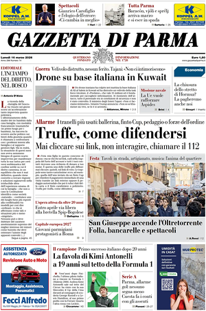 Prima pagina Gazzetta di Parma di oggi - Quotidiano regionale