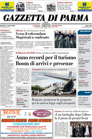 Prima pagina Gazzetta di Parma di oggi - Quotidiano regionale