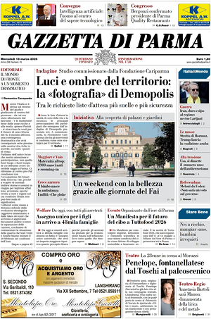 Prima pagina Gazzetta di Parma di oggi - Quotidiano regionale