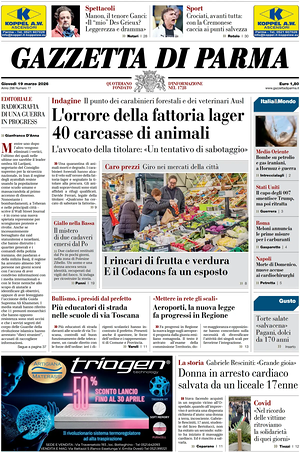 Prima pagina Gazzetta di Parma di oggi - Quotidiano regionale