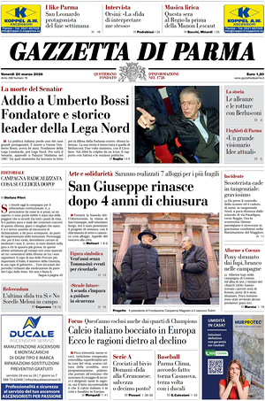 Prima pagina Gazzetta di Parma di oggi - Quotidiano regionale