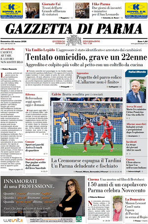 Prima pagina Gazzetta di Parma di oggi - Quotidiano regionale