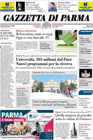 Prima pagina Gazzetta di Parma di oggi - Quotidiano regionale