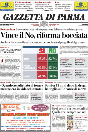 Prima pagina Gazzetta di Parma di oggi - Quotidiano regionale