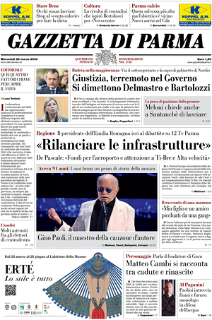 Prima pagina Gazzetta di Parma di oggi - Quotidiano regionale