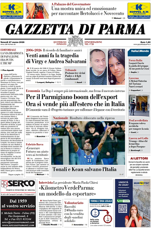 Prima pagina Gazzetta di Parma di oggi - Quotidiano regionale