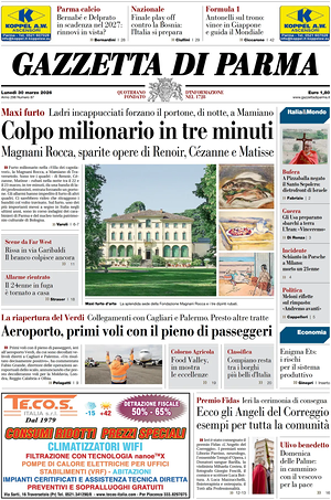 Prima pagina Gazzetta di Parma di oggi - Quotidiano regionale
