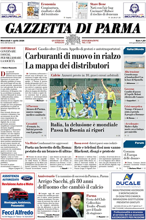 Prima pagina Gazzetta di Parma di oggi - Quotidiano regionale