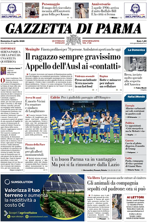 Prima pagina Gazzetta di Parma di oggi - Quotidiano regionale