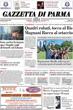 Prima pagina Gazzetta di Parma di oggi - Quotidiano regionale