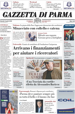 Prima pagina Gazzetta di Parma di oggi - Quotidiano regionale