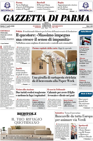 Prima pagina Gazzetta di Parma di oggi - Quotidiano regionale