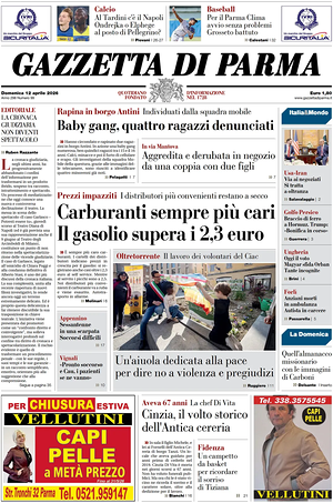 Prima pagina Gazzetta di Parma di oggi - Quotidiano regionale