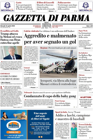Prima pagina Gazzetta di Parma di oggi - Quotidiano regionale