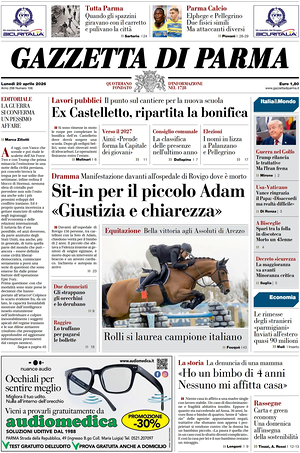 Prima pagina Gazzetta di Parma di oggi - Quotidiano regionale