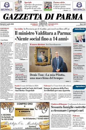 Prima pagina Gazzetta di Parma di oggi - Quotidiano regionale
