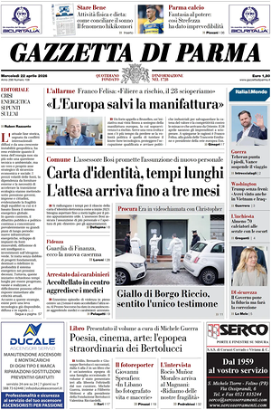 Prima pagina Gazzetta di Parma di oggi - Quotidiano regionale