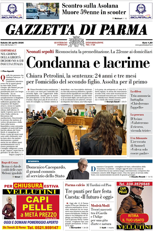 Prima pagina Gazzetta di Parma di oggi - Quotidiano regionale