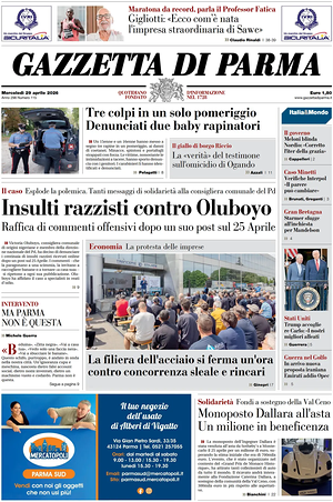Prima pagina Gazzetta di Parma di oggi - Quotidiano regionale