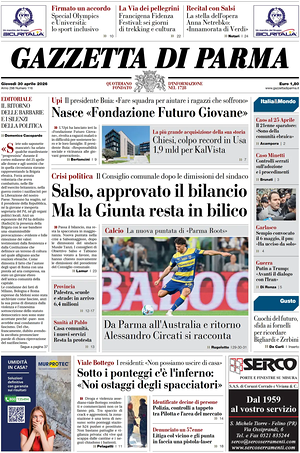 Prima pagina Gazzetta di Parma di oggi - Quotidiano regionale