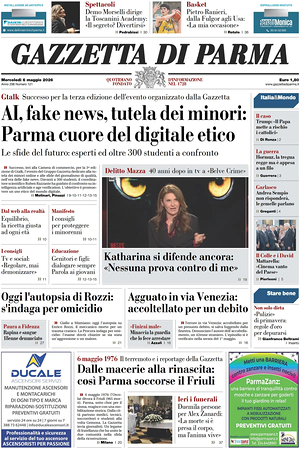 Prima pagina Gazzetta di Parma di oggi - Quotidiano regionale