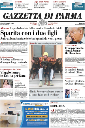 Prima pagina Gazzetta di Parma di oggi - Quotidiano regionale