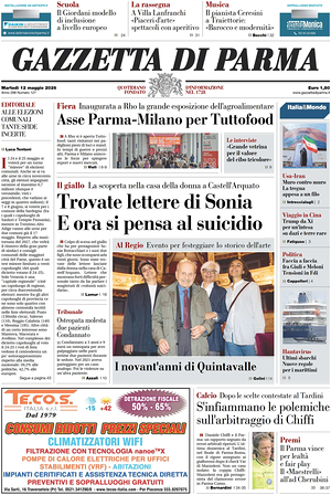 Prima pagina Gazzetta di Parma di oggi - Quotidiano regionale