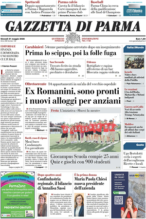 Prima pagina Gazzetta di Parma di oggi - Quotidiano regionale