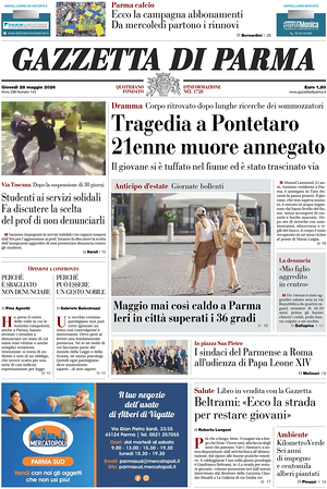Prima pagina Gazzetta di Parma di oggi - Quotidiano regionale