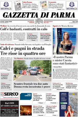 Prima pagina Gazzetta di Parma di oggi - Quotidiano regionale