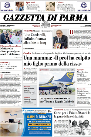 Prima pagina Gazzetta di Parma di oggi - Quotidiano regionale