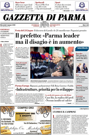 Prima pagina Gazzetta di Parma di oggi - Quotidiano regionale