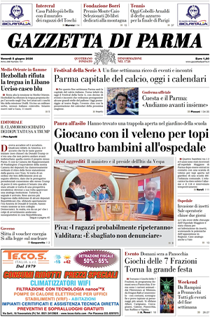 Prima pagina Gazzetta di Parma di oggi - Quotidiano regionale