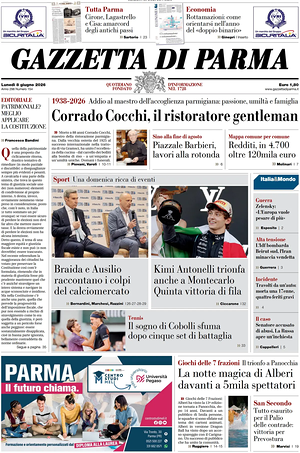 Prima pagina Gazzetta di Parma di oggi - Quotidiano regionale