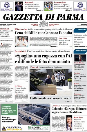 Prima pagina Gazzetta di Parma di oggi - Quotidiano regionale