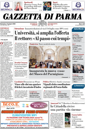 Prima pagina Gazzetta di Parma di oggi - Quotidiano regionale
