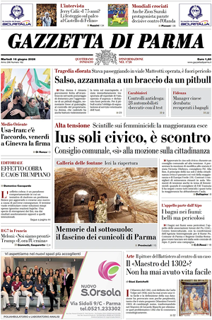 Prima pagina Gazzetta di Parma di oggi - Quotidiano regionale