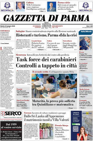Prima pagina Gazzetta di Parma di oggi - Quotidiano regionale
