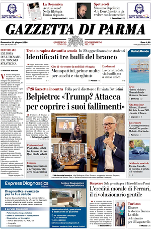 Prima pagina Gazzetta di Parma di oggi - Quotidiano regionale