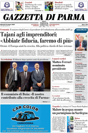 Prima pagina Gazzetta di Parma di oggi - Quotidiano regionale