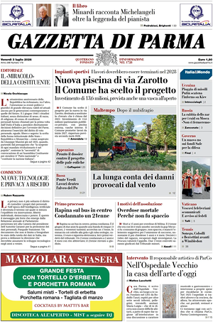 Prima pagina Gazzetta di Parma di oggi - Quotidiano regionale