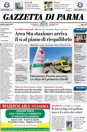 Prima pagina Gazzetta di Parma di oggi - Quotidiano regionale